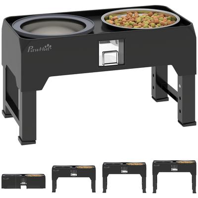 Elevated Dog Bowl Height-Adjustable Feeding Bowl with Water Bowl, 2 Stainless Steel Bowls, for Small To Large Dogs, Black
