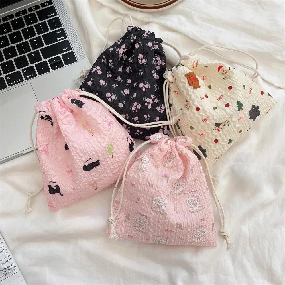 1PCS Women Girls Jewelry Lipstick Cosmetic Tote Rope Pouch String Bags Small Coin Purse Key Earphone Drawstring Storage Bag
