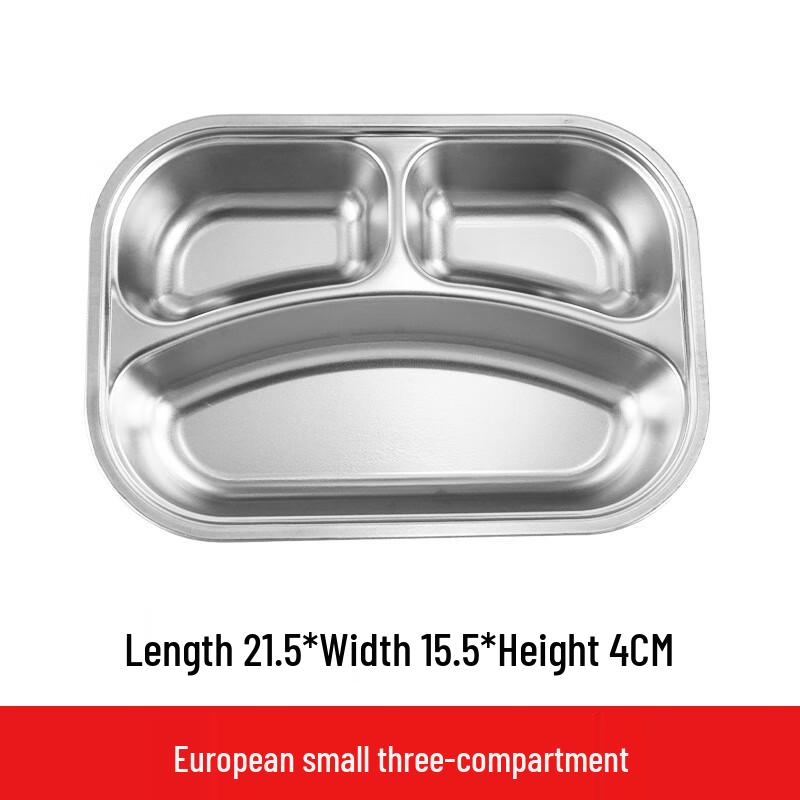 304 Stainless Steel Divided Square Lunch Tray European Small 3-Compartment, No Lid