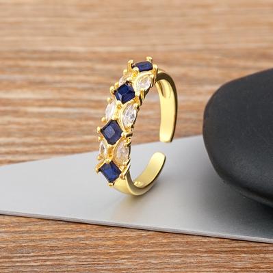 

Nidin Shine Zircon Geometric Open Ring For Women Gold Plated Adjustable 5 Colors Female Wedding Aesthetic Jewelry Gift Wholesale темно-синий