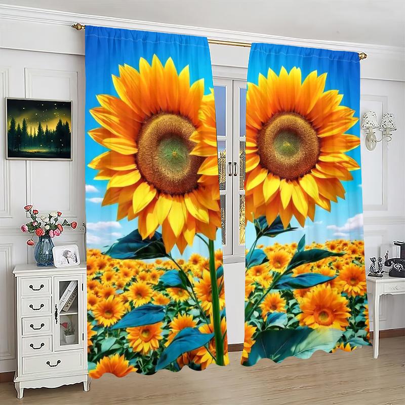 2Pcs- Sunflower - Printed curtains -100% polyester material for bedroom curtains and living room decoration.