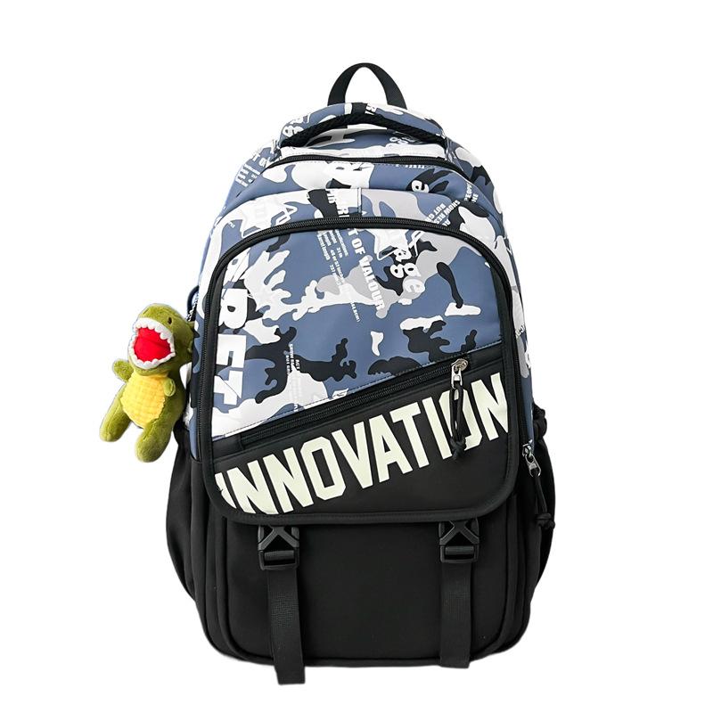 Schoolbag School Bag Boys and Girls Trendy Cool Double Pocket Large Capacity Junior High School Student High School Student Backpack Japanese Cartoon 
