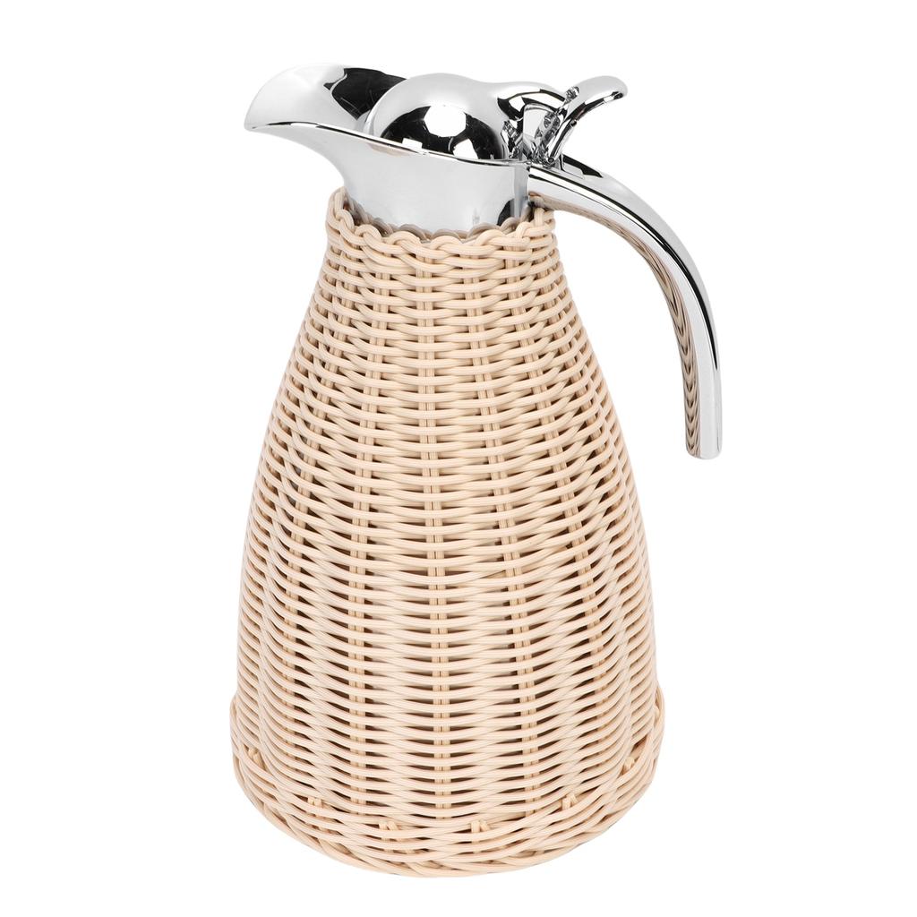 Handwoven Stainless Steel Thermal Coffee Woven Rattan Body 1.5L 3 Walled Insulated Jug Pitcher 12 Hour Heat 24 Hour Cold Retention