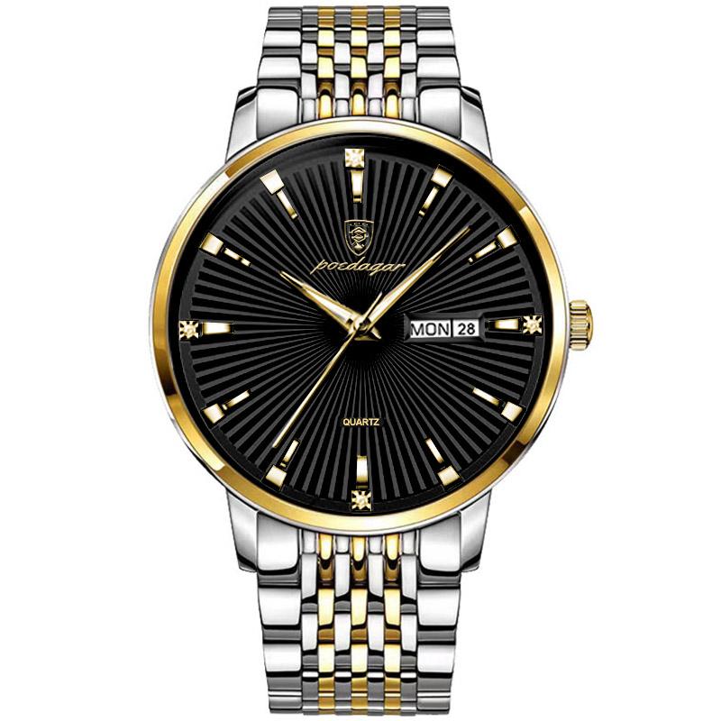POEDAGAR Fashion Business Men's Watches Waterproof Luminous Date&Week Stainless Steel Watch Quartz Exquisite Male Wristwatch