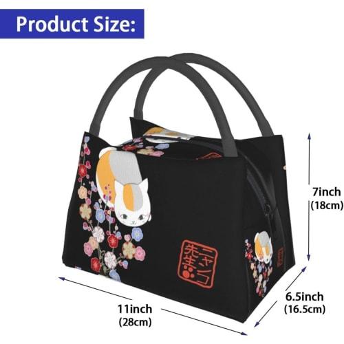Natsume's Book of Friends Nyanko-sensei Insulated Lunch Bag with Clasp Closure, Black, Bento Box, Insulated, Cooler Bag with Zipper, Compact, Lunch Ba