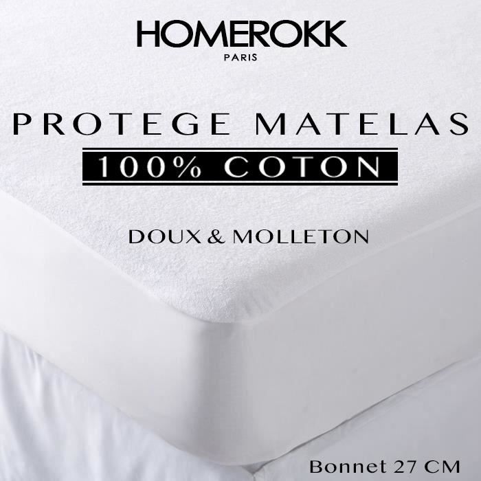 Protège Matelas - HOMEROKK - 90x200cm - 100% Coton - Lavable à 60°C - Forme Drap Extensible