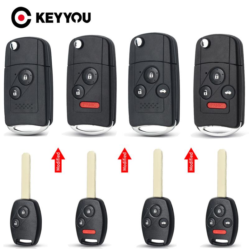 KEYYOU For Honda Fit Accord Civic CRV Pilot ight Jazz HRV 2003-2013 Fob 2 3 4 Button Modified Remote Car Key Shell Flip Case