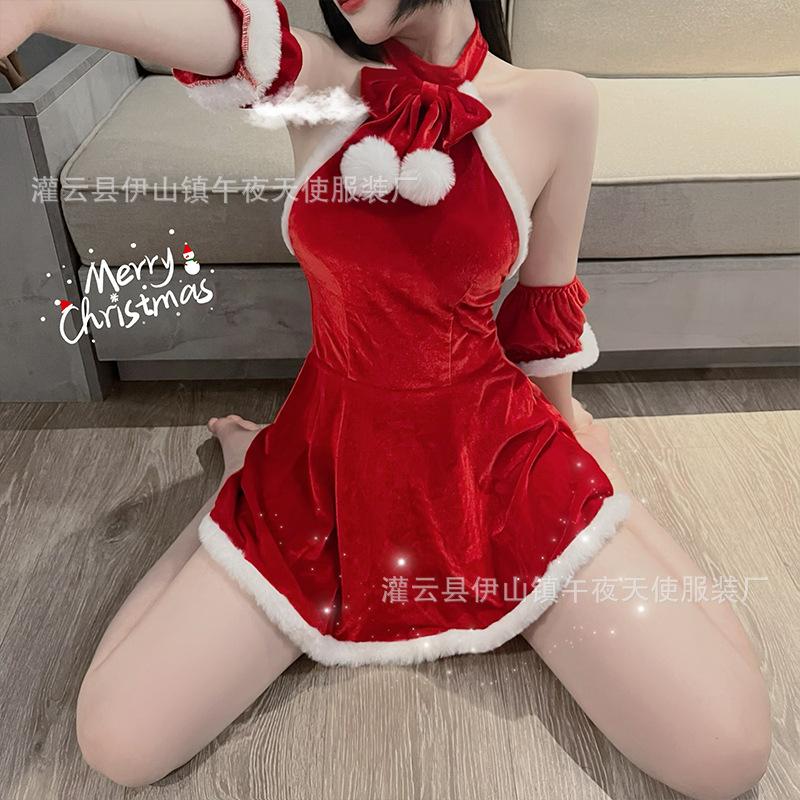 Internet celebrity christmas red plus  sexy dress women autumn and winter sweet plush pure desire skirt uniform 1883