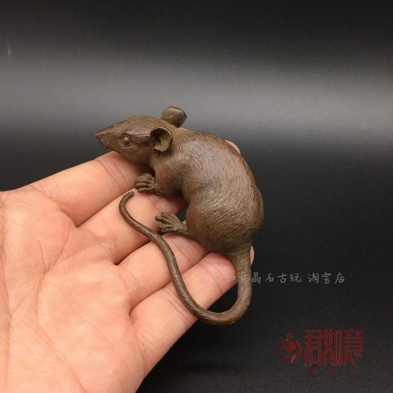 Solid Long Tail Zodiac Figurine Realistic Copper Mouse Tea Pet