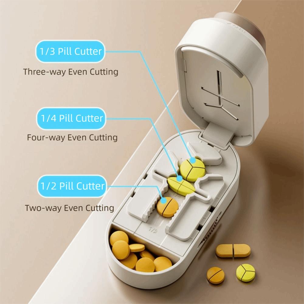 Dustproof Pill Cutter Hidden Blade Drug Tablet Divider Organizer Quartering Pill Divider Adjustable Crusher Divider