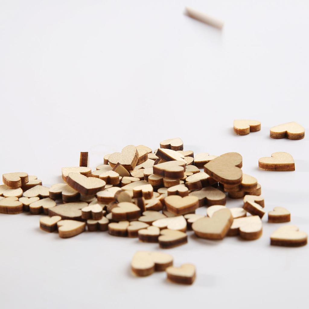 100 Pcs Wood Love Heart Shape Buttons Table Scatter Craft DIY Wedding Decor