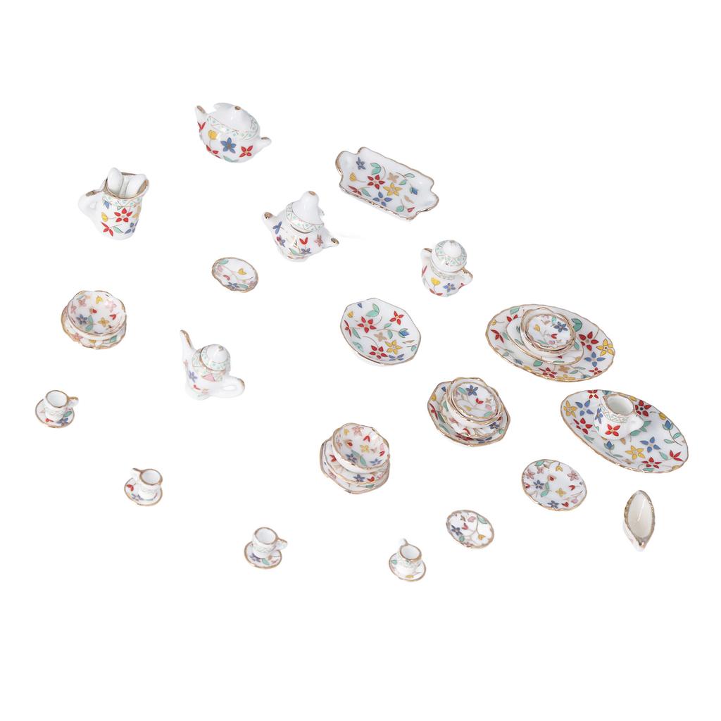 1:12 Zestaw Filiżanek do Herbaty dla Domku dla Lalek Symulacja Dekoracyjny Miniaturowy Ceramiczny Zestaw Filiżanek do Herbaty do Domku dla Lalek DIY