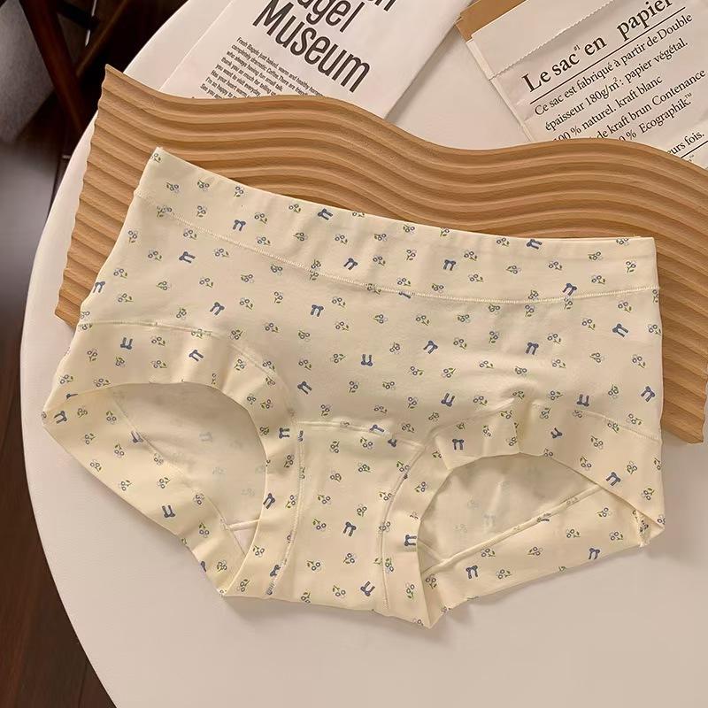 Sweet and Pure Girl Print Lace Edge Pure Cotton Underwear Women's No Steel Ring Anti-sagging Small Chest Gathering Thin Bra