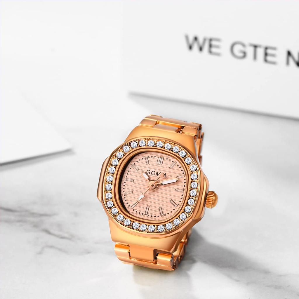 Ring Watch Women's Cute Fashion Analog Sparkle Free Size Waterproof Ring Watch Simple Rose Gold Ladies Fashion Ring Girlfriend Birthday Christmas
