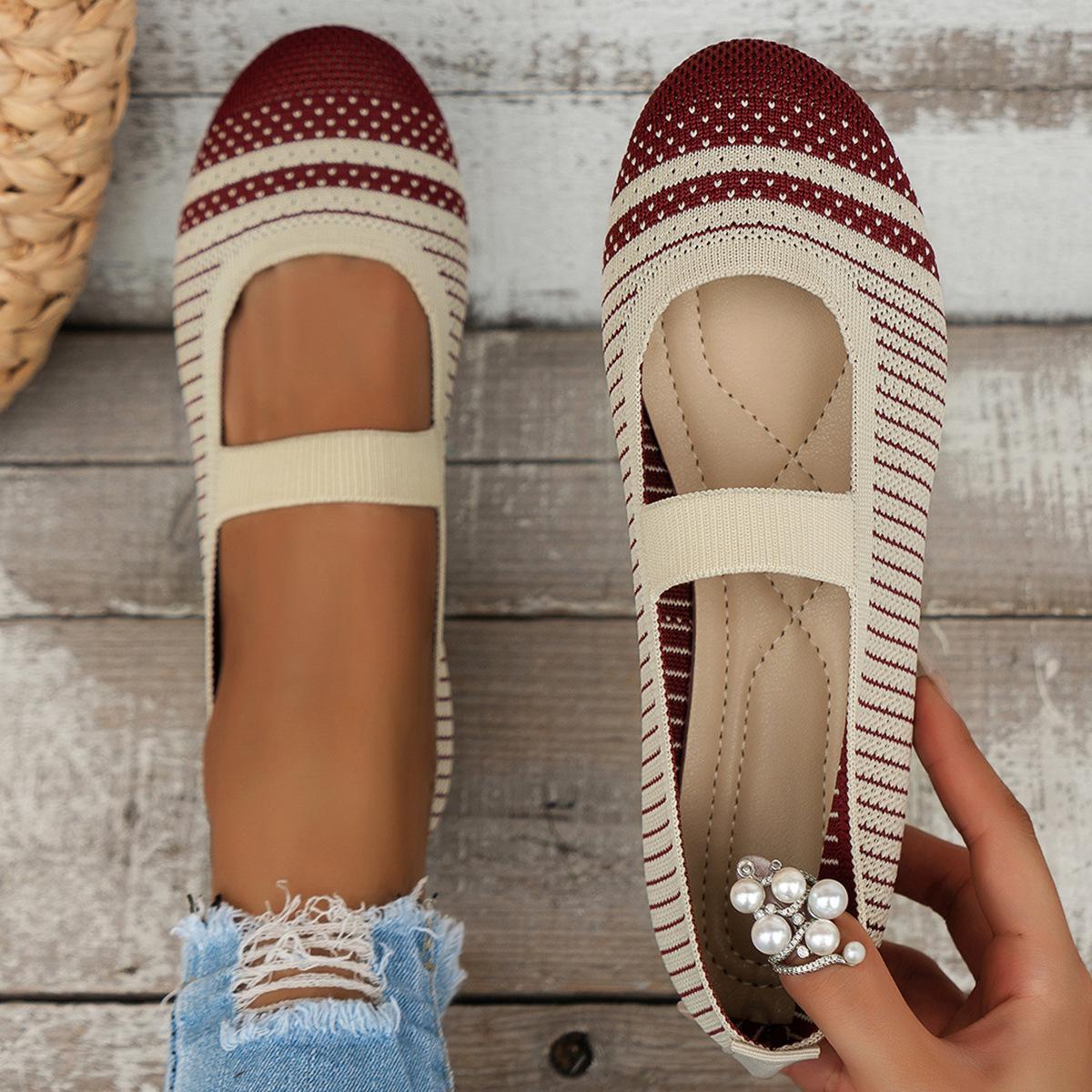 

Flying weaving breathable flat bottom shallow mouth single shoes women s new mesh color matching foot dance shoes 43 бордовий