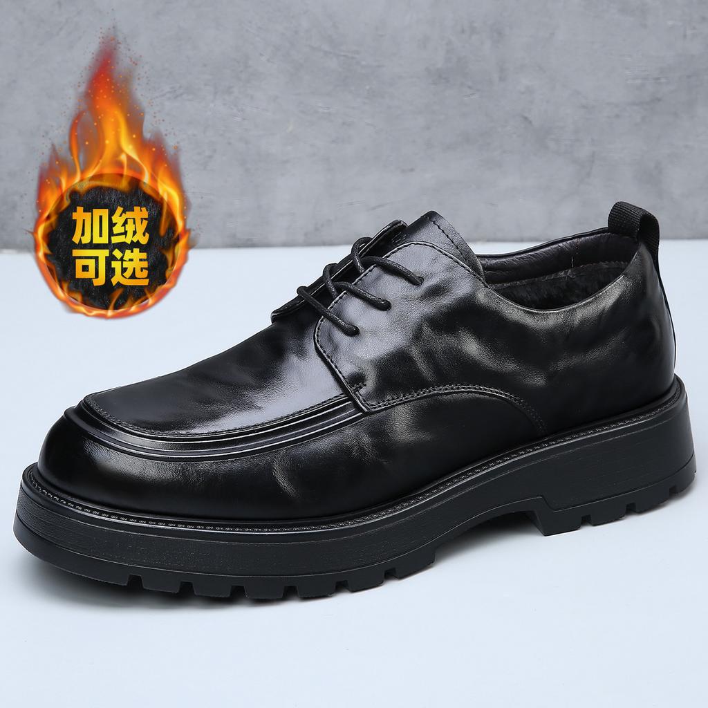 Echte Leder Plateau-Schuhe für Herren Herbst Winter Warm Business Casual Schuhe Mann Hohe Qualität Mode Anzugschuh Männlich