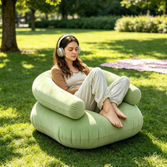Huaqianguhh Inflatable Flocked Sofa for Adults, Heavy Duty Blow-up Lounge Chair, Single Double Air Couch Indoor Outdoor Living Room