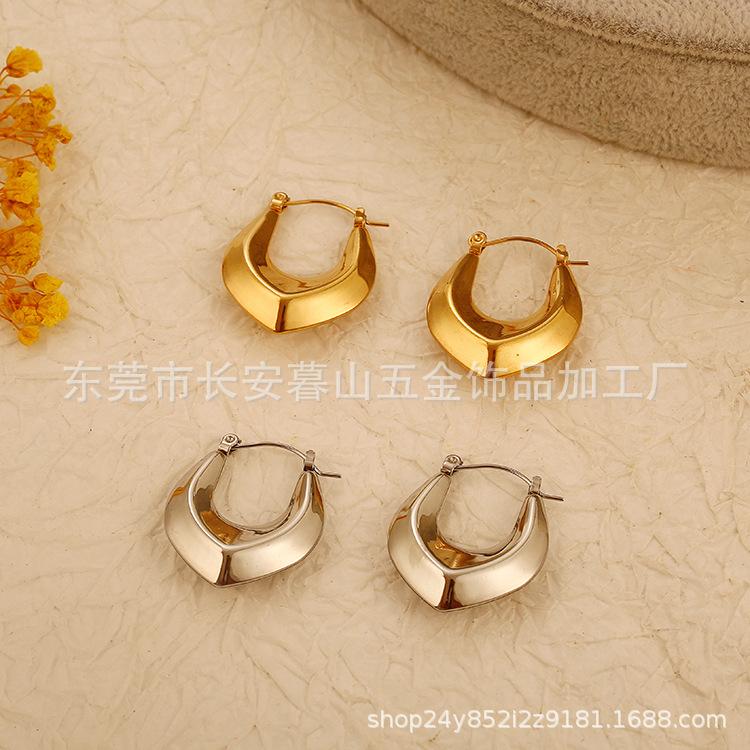 The Same Oval Pointed Hollow Earrings, Textured Premium Versatile Women's Ear Buckles 18k Gold Electroplating Spot