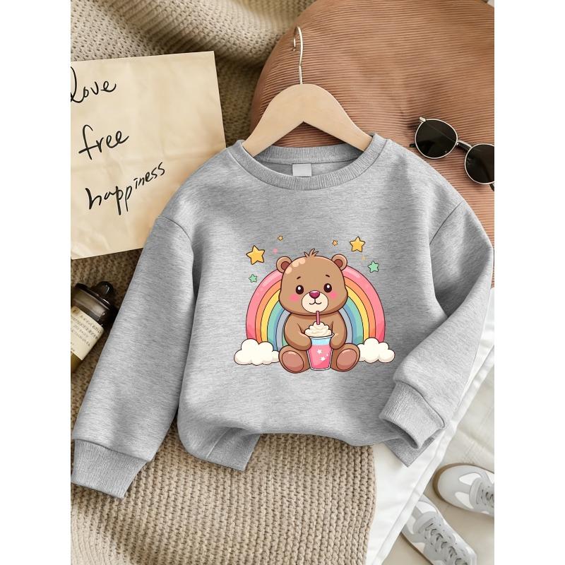 Cute Print Pattern Baby Girls' Hoodie | Thin, Comfortable, Crew Neck, Long Sleeve, Suitable For Spring And Autumn