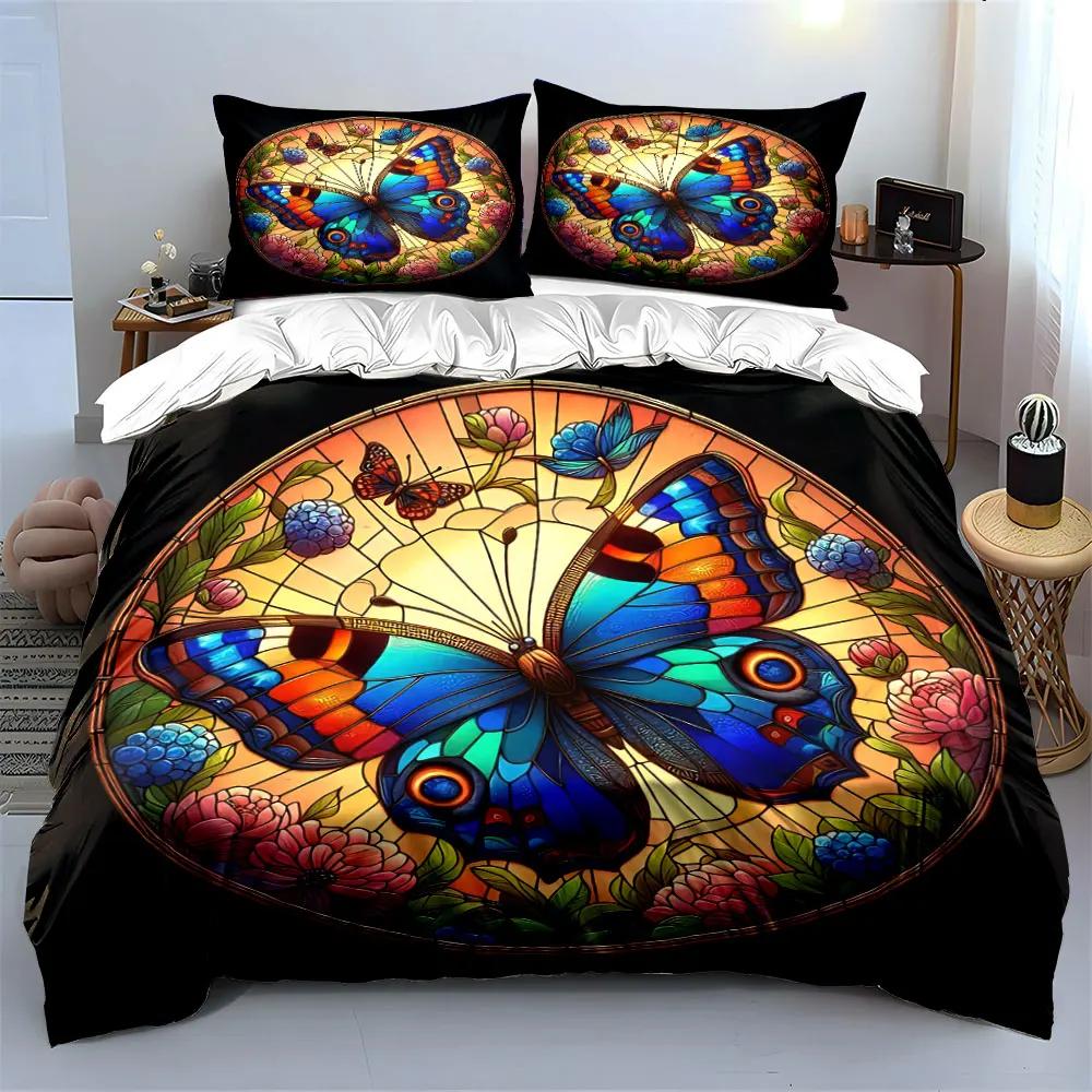 Butterfly Floral Art Decor Set Soft Comfortable Duvet Cover Bedding Set Included 1*Duvet Cover & 2*Pillowcases gift