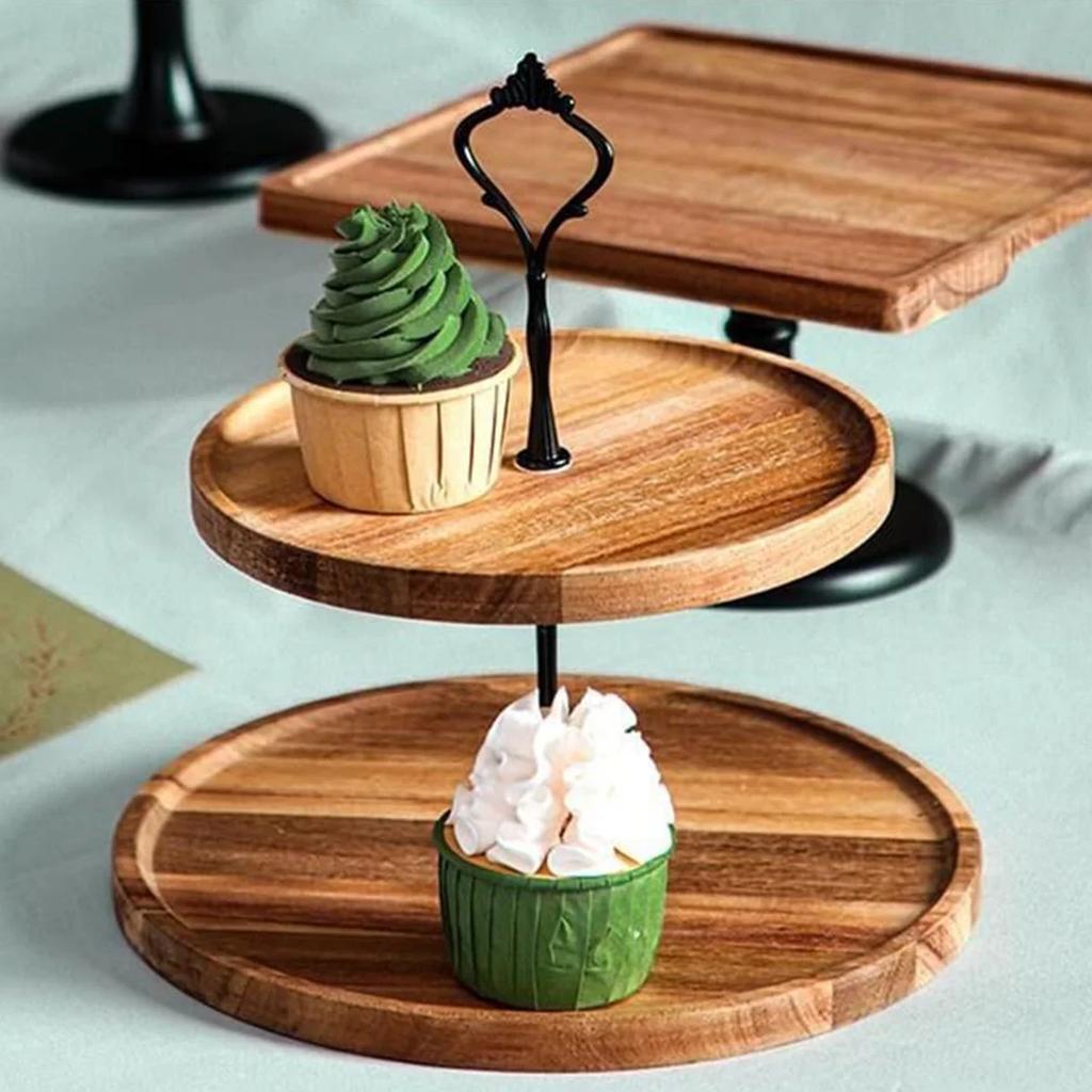Premium Wooden Cupcake Stand with 2 Tier Serving Tray, Perfect Rustic Dessert Display Stands for Wedding, Birthday, Tea Party