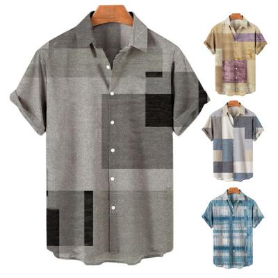 Krátké rukávy Klopa Pánská košile Geometrický potisk Knoflíky Zapínání Absorpce potu Prodyšné Ležérní Proužkovaná košile s havajským potiskem Streetwear