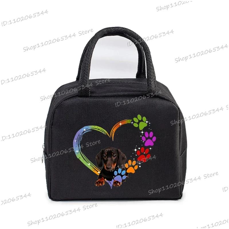 Colour Heart Cat Dog Paw Print Portable Lunch Bag Women Men Kids Food Thermal Box Multi-function Office Bento Insulated Handbag