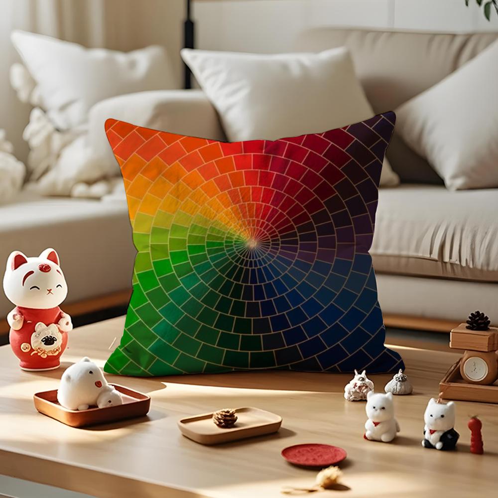 Color Blocking Art Cushion Cover Anti-dustmite Pillowcase Invisible Zipper Silky Short Plush Sofa Cushion Cover