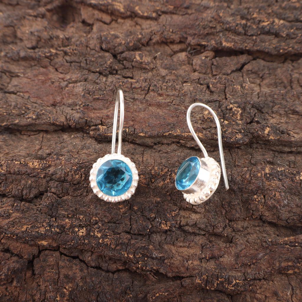 Náušnice so švajčiarskym modrým topásom, náušnice s drahokamami, náušnice zo striebra 925, ručne vyrábané náušnice, strieborné šperky ako darček