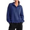 Women's Neck Sweatshirt Pullover Top with Scalloped Hem for Casual Everyday Wear