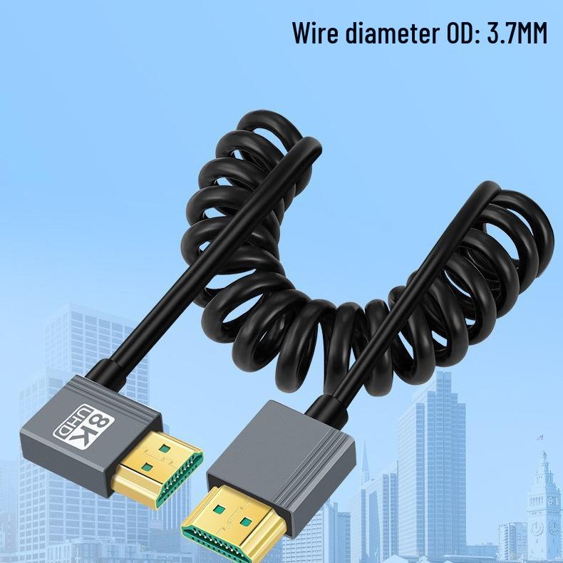 Ultra-Fine HDTV 2.1 Side Elbow Retractable Spring Cable for 8K60Hz/4K120Hz Camcorder and SLR