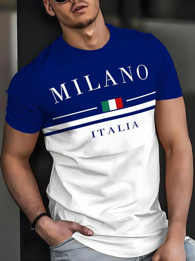 Italia Milano Pattern Lettera Stampa 3D T-shirt da Uomo Estiva Casual Manica Corta Top Personalizzato Moda Girocollo Street Wear