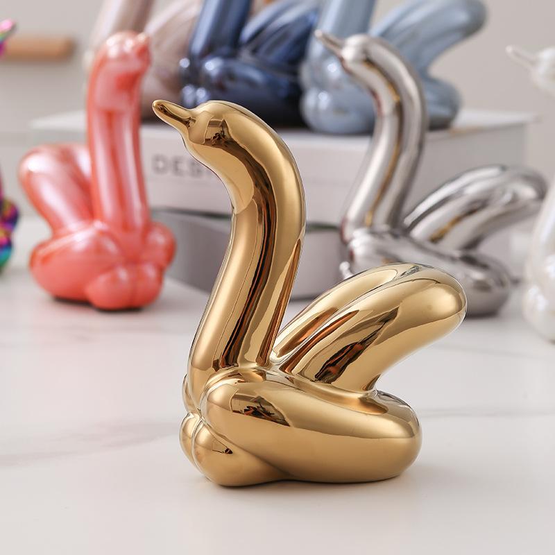 Creative Balloon Swan Electroplating Multi-color Abstract Ceramic Jewelry Sculpture Study Statue Home Office Decoration Gift