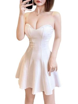 ISLAYCAOLILA E95 Slia Size Flared Mini Club Party Cabaret Dress Women's (White, L) - Dress, Dress, Dress, Strapless, Backless, Off-the-Shoulder,