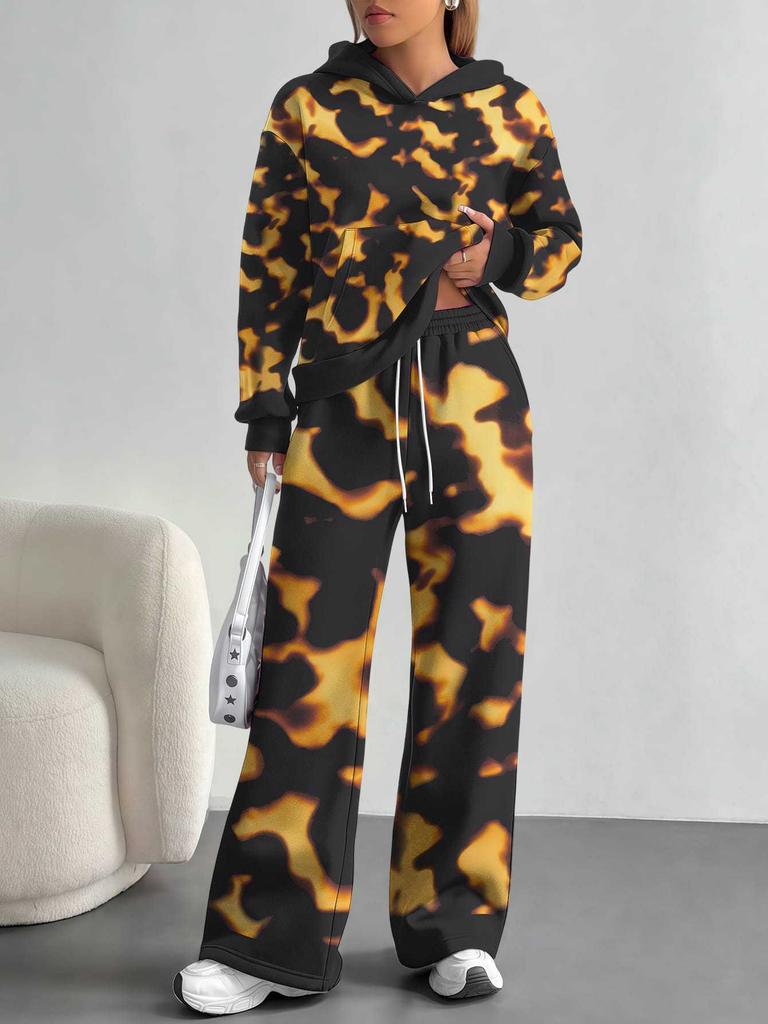 Dark Camouflage European And American Autumn And Winter Casual Long-Sleeved Suit Women'S Hooded Sweater And Trousers Two-Piece Set