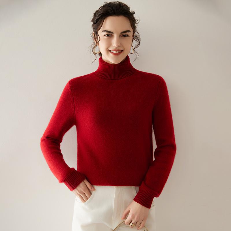 2024 Autumn/Winter Women's High Neck Cashmere Knit Sweater: Warm, Thick Base Layer with Long Sleeves