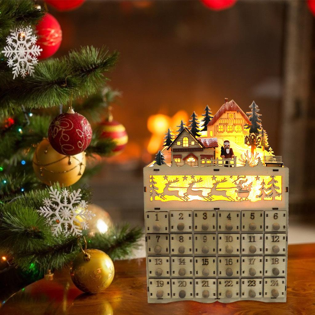 Wooden Christmas Advent Calendar Reusable 24 Days Countdown Decoration Detachable Drawers Box Tabletop DIY Countdown Calendar