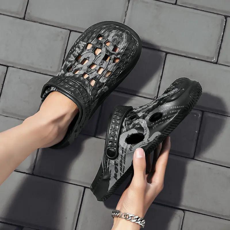 Fashion Rock Pattern Men's Shoe Outdoor Hole Beach Slides Cheap Shoes Liquidation Pvc Elegant Comfortable Original Rubber Male Slipper