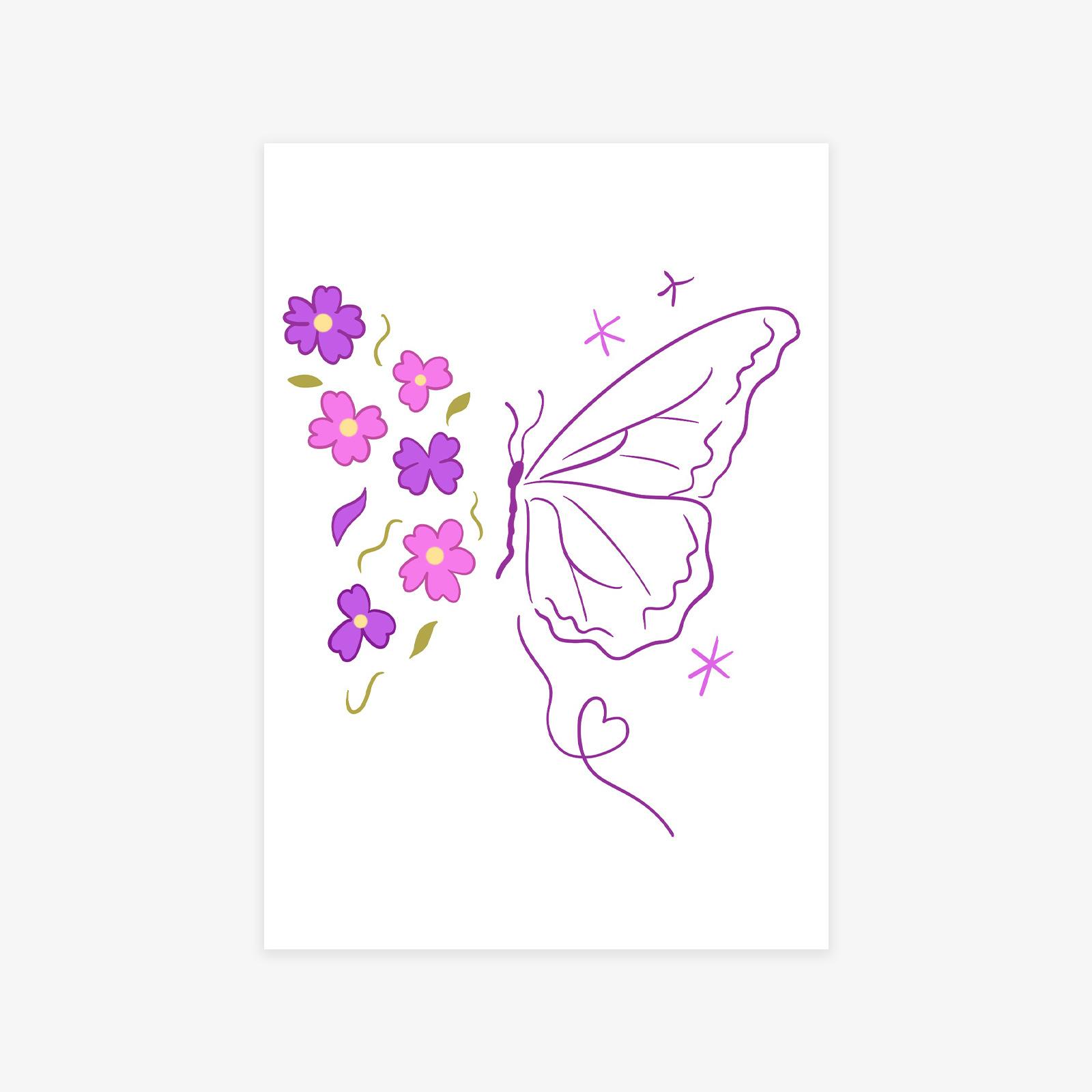 High-End Small Fresh, Simple And Cute Purple Butterfly Flower Tattoo Sticker 7*10CM