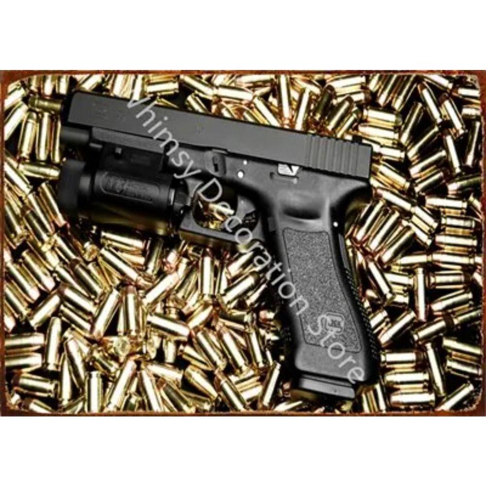 Retro Pistol Tin Sign Metal Wall Art for Home Bar Club Decor