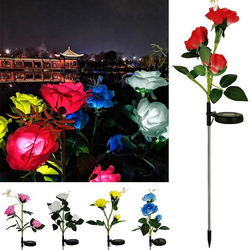 Color-changing Solar Rose Led Lights For Outdoor Garden Pathway Waterproof Lamp