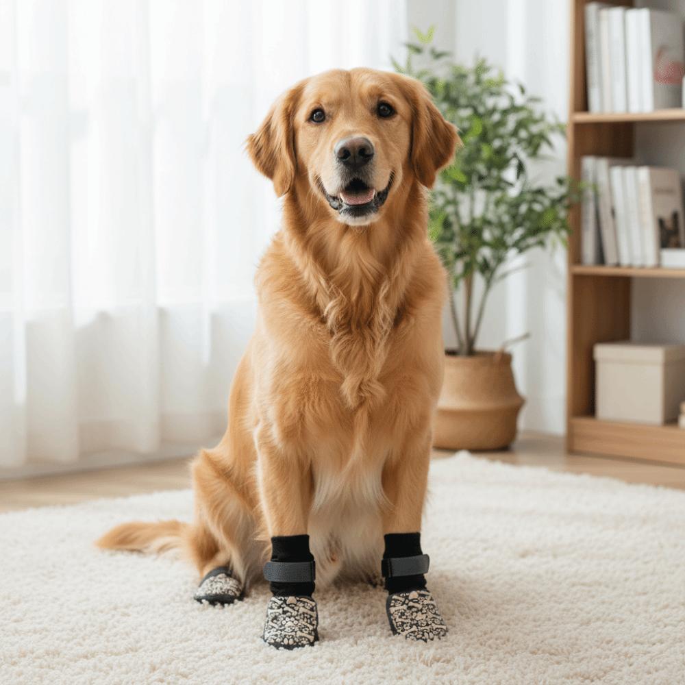 4 pieces/set Paw Pattern Anti-Slip Dog Socks Wear Resistant Anti-licking Dog Shoes Socks Adjustable Warm Pet Knitted Socks