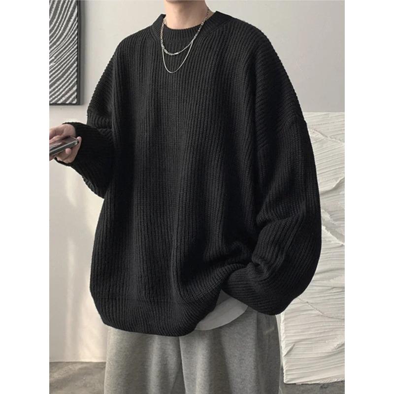 Autumn Crew Neck Solid Color Pullover Sweaters for Men Casual Y2K Knitted Sweater High Street Fashion Jumpers Hombre