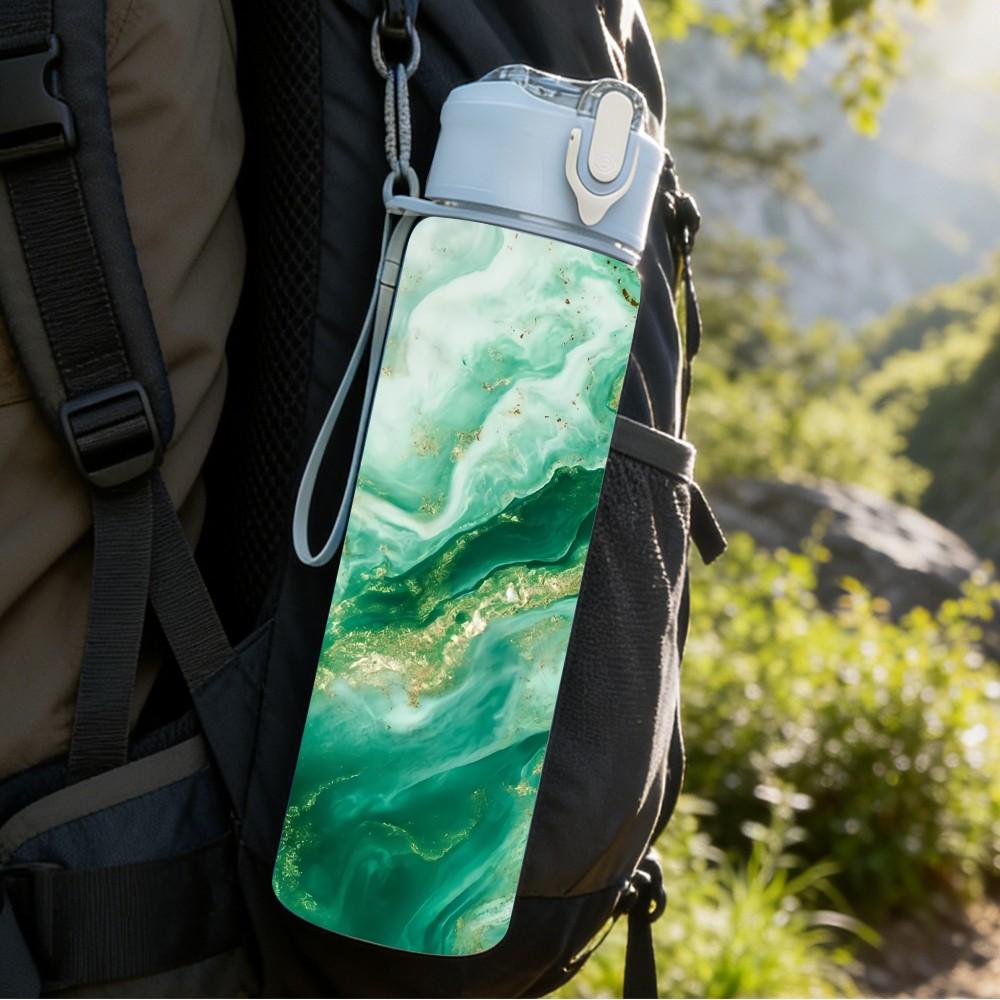 1PC Green Marble Swirl Agate Texture Background 750ml Color Plastic Sports Water Bottle Leakproof Flip Straw Lid Suitable for Sports Office Home Use