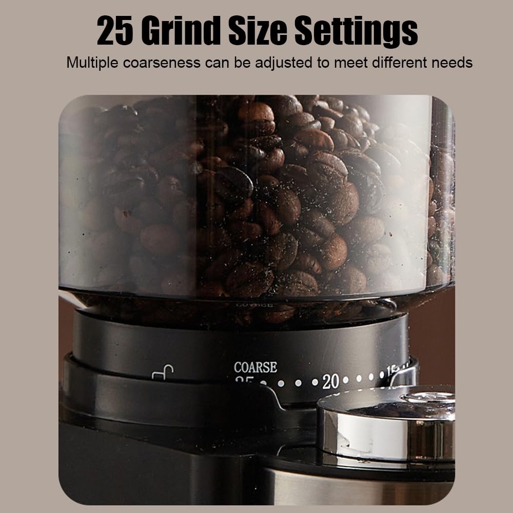 Hosioe Electric Burr Coffee Grinder, Adjustable Automatic Conical Burr Mill, Coffee Bean Grinder with 25 Grinding Settings, 2-12 Cup Capacity, French