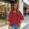Yousheng Bestickte Oberteile für Damen 3/4 Ärmel Sommer Lässig Boho Blusen Retro Locker Rundhals Bohemian Hemden