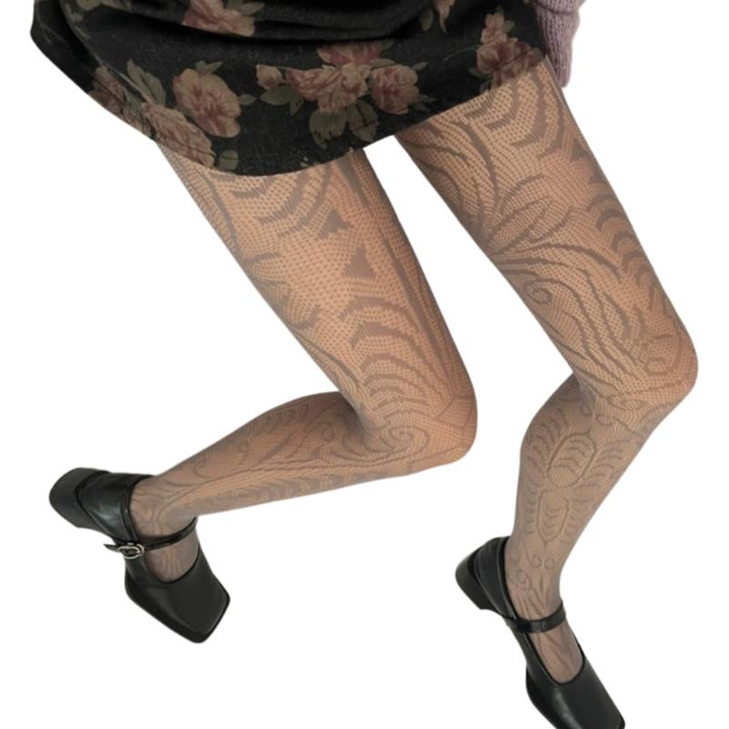 Women Vintage Hollowed Fishnet Pantyhose Stockings Japanese Aesthetic Exotic Geometric Patterned Mesh Tights Leggings