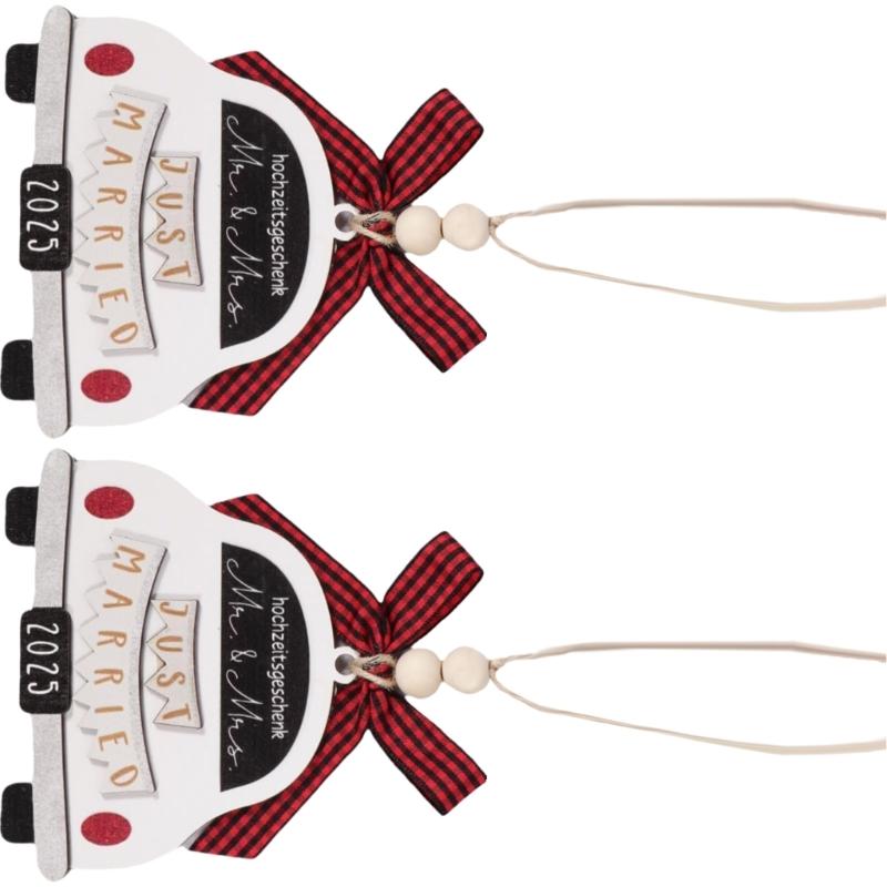 Individualized Wooden Wedding Anniversary Ornament Christmas Decors For Married Couple 2 Piece Couple Wedding Gift J0MC