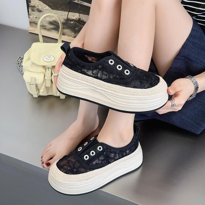 Scarpe da pescatore in pizzo a rete casual da donna, estive, nuove, versatili, traspiranti, con suola spessa, mocassini a pedale unico, scarpe da ginnastica casual