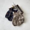 Stylish Plaid Wool Fleece-Lined Baby Girl Romper with Footie Straps